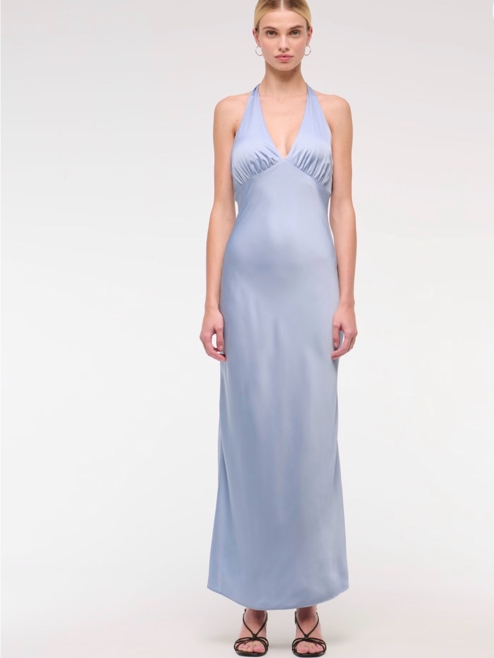 Abercrombie & Fitch Light Blue Satin Halter Midi Dress